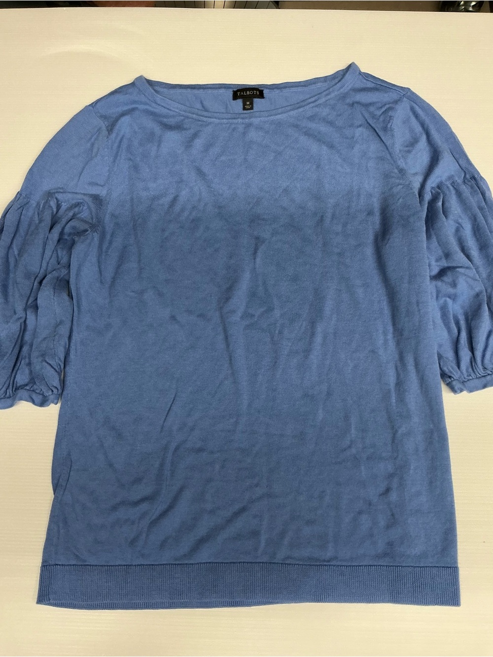 Talbots Dusty Blue Puff-Sleeve Knit Top